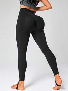 Stirrup Solid Tummy Control Yoga Sports Leggings