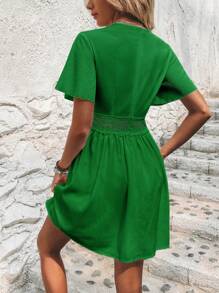 SHEIN Clasi Guipure Lace Panel Butterfly Sleeve Dress