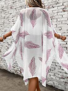 Swim Vcay 樹葉印花蝙蝠袖和服罩衫 - 粉色 - 查看 2