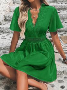 SHEIN Clasi Guipure Lace Panel Butterfly Sleeve Dress