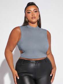 SHEIN SXY 大碼側邊鏤空短款背心 - 深灰色 - 查看 3