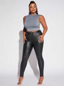 SHEIN SXY 大碼側邊鏤空短款背心 - 深灰色 - 查看 4