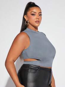 SHEIN SXY 大碼側邊鏤空短款背心 - 深灰色 - 查看 5