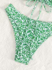 In hoa Ditsy Dây rút Áo tắm Bikini Bandana - màu xanh lá - Xem 5