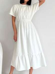 RueChic Solid Ruffle Hem Dress - White - View 1