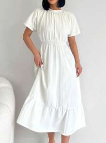 RueChic Solid Ruffle Hem Dress - White - View 2