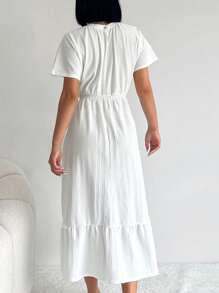 RueChic Solid Ruffle Hem Dress - White - View 3