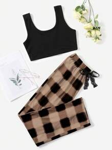 Bộ đồ ngủ Nữ Tương phản ren Thắt nút Kẻ sọc Giải trí - Nhiều màu - Xem 3