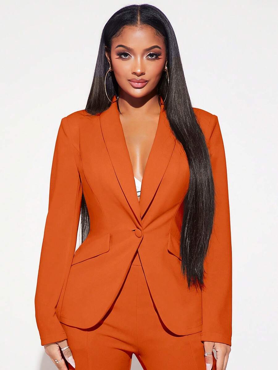 SHEIN SXY 青果領單釦西裝外套 - 亮橙色 - 查看 1