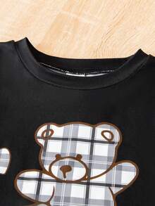 SHEIN Baby Boy Bear Print Tee & Plaid Pants