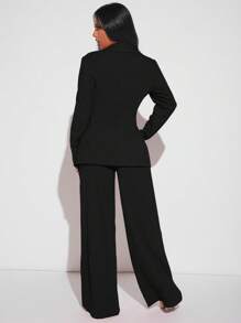 SHEIN SXY Solid Belted Blazer & Wide Leg Pants - Black - View 2