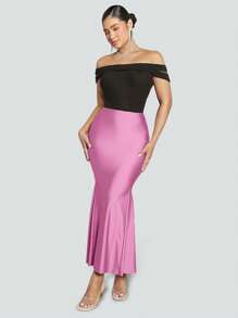 SHEIN SXY 素色魚尾裙下擺緞面半身裙