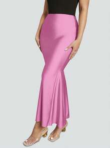 SHEIN SXY 素色魚尾裙下擺緞面半身裙