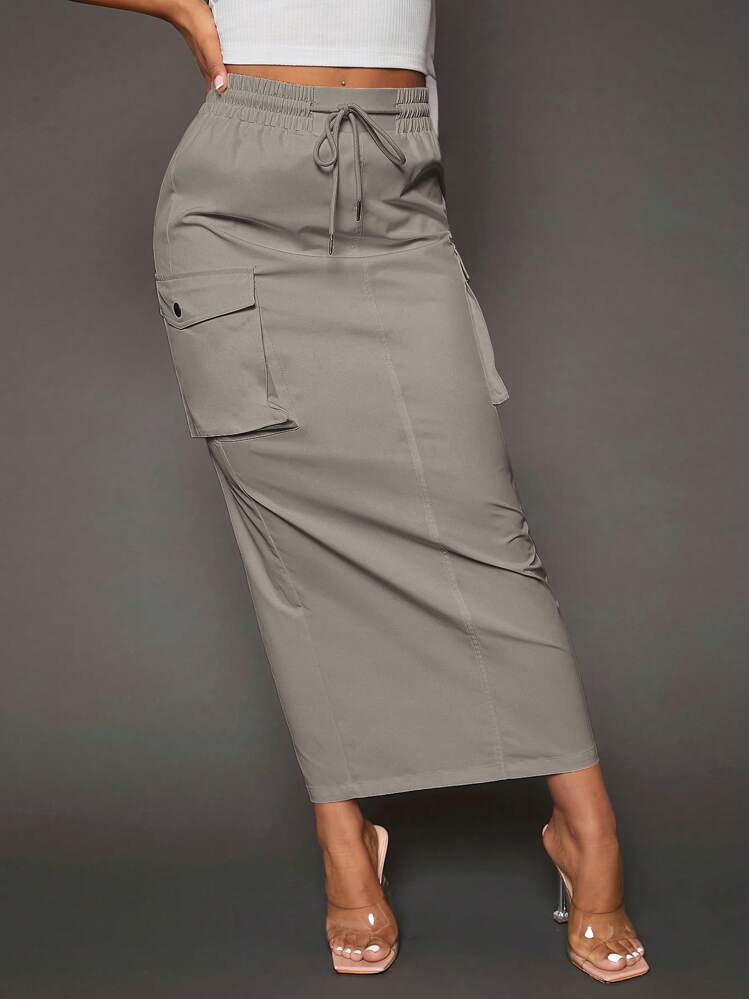 SHEIN SXY Flap Pocket Side Drawstring Waist Cargo Skirt | SHEIN EUQS