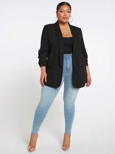 SHEIN SXY Plus Shawl Collar Open Front Coat Winter Fall Autumn