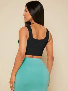 SHEIN SXY Cut Out Front Crop Tank Top - Black - View 2