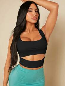 SHEIN SXY Cut Out Front Crop Tank Top - Black - View 4