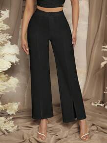 SHEIN SXY 下擺開叉西裝褲 - 黑色 - 查看 1