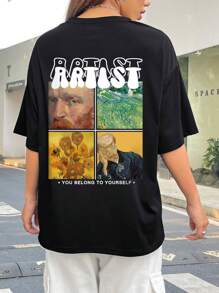 INAWLY 標語&圖案落肩T恤 - 黑色 - 查看 3