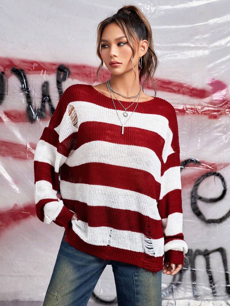 Two Tone Drop Shoulder Sweater