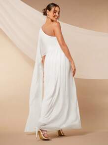 SHEIN Belle 單肩高衩雪紡婚紗洋裝不附面紗 - 白色 - 查看 2