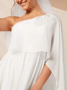 SHEIN Belle 單肩高衩雪紡婚紗洋裝不附面紗 - 白色 - 查看 6