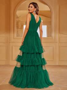 Faeriesty Ruffle Hem Mesh Maxi Dress - Dark Green - View 2