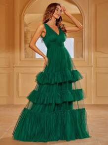 Faeriesty Ruffle Hem Mesh Maxi Dress - Dark Green - View 3