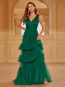 Faeriesty Ruffle Hem Mesh Maxi Dress - Dark Green - View 6