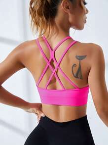 Criss Cross Seamless Sports Bra - Pink - View 1