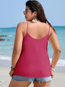 SHEIN Holidaya Áo hai dây Plus Size Tương phản ren màu trơn Giải trí - Màu Hồng Tươi - Xem 2