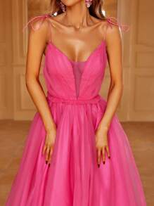 Mesh Overlay Cami Dress - Hot Pink - View 6