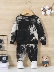 SHEIN 男嬰紮染字母圖案衛衣和衛褲 - 黑與白 - 查看 2