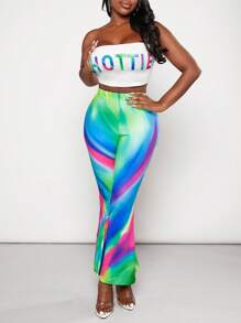 Slaydiva 字母圖案抹胸上衣&紮染喇叭褲 - 彩色 - 查看 3
