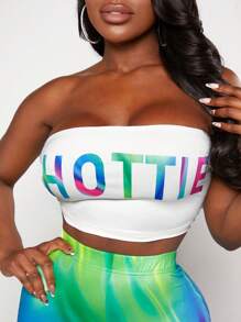 Slaydiva 字母圖案抹胸上衣&紮染喇叭褲 - 彩色 - 查看 5