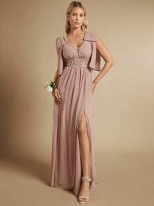 SHEIN Belle Contrast Lace Split Thigh Bridesmaid Dress