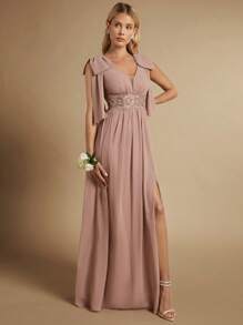 SHEIN Belle Contrast Lace Split Thigh Bridesmaid Dress