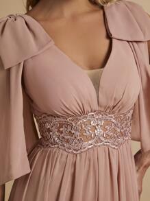 SHEIN Belle Contrast Lace Split Thigh Bridesmaid Dress