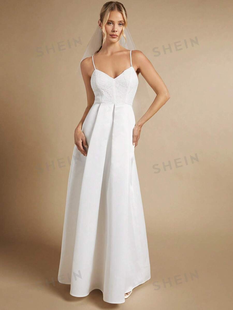 SHEIN Belle Solid Cami Wedding Dress Without Veil SHEIN USA