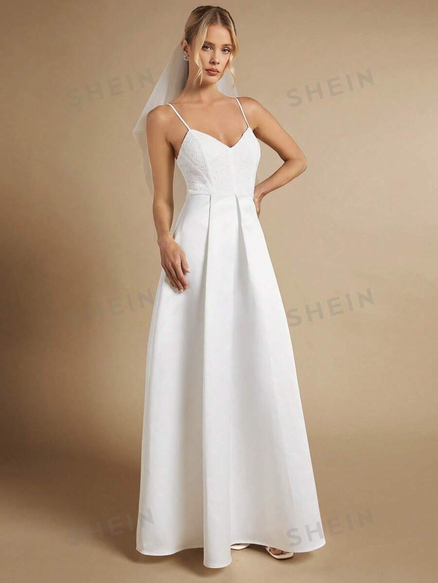 SHEIN Belle Solid Cami Wedding Dress Without Veil SHEIN USA