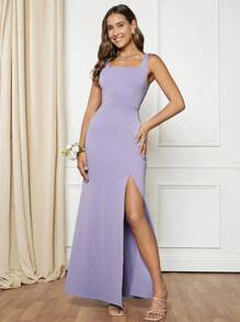 SHEIN Belle 素色高衩連衣裙 - 紫丁香色 - 查看 3