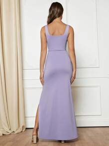 SHEIN Belle 素色高衩連衣裙 - 紫丁香色 - 查看 2