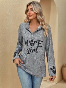 SHEIN LUNE Letter Graphic Kangaroo Pocket Drawstring Hoodie - Multicolor - View 1