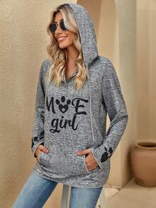 SHEIN LUNE Letter Graphic Kangaroo Pocket Drawstring Hoodie - Multicolor - View 6