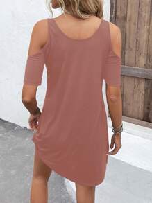 SHEIN LUNE Vestido estilo camiseta unicolor de hombros descubiertos - Rosa vieja - Ver 2