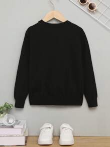 SHEIN Cậu bé Tween Lỏng lẻo phù hợp Tay áo dài Vòng cổ Mẫu chữ Áo len - màu đen - Xem 2