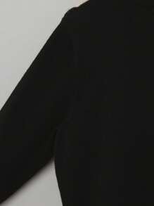 SHEIN Cậu bé Tween Lỏng lẻo phù hợp Tay áo dài Vòng cổ Mẫu chữ Áo len - màu đen - Xem 3