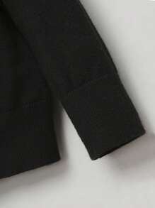 SHEIN Cậu bé Tween Lỏng lẻo phù hợp Tay áo dài Vòng cổ Mẫu chữ Áo len - màu đen - Xem 4