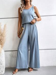 SHEIN Unity 素色背心上衣和闊腿褲 - 藍色 - 查看 1