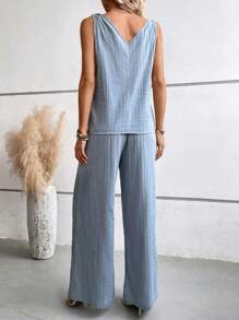 SHEIN Unity 素色背心上衣和闊腿褲 - 藍色 - 查看 2